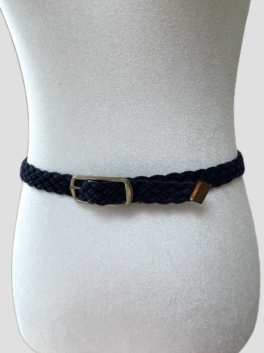 Braided Navy Belt w/ Bronze‑Gold Hardware